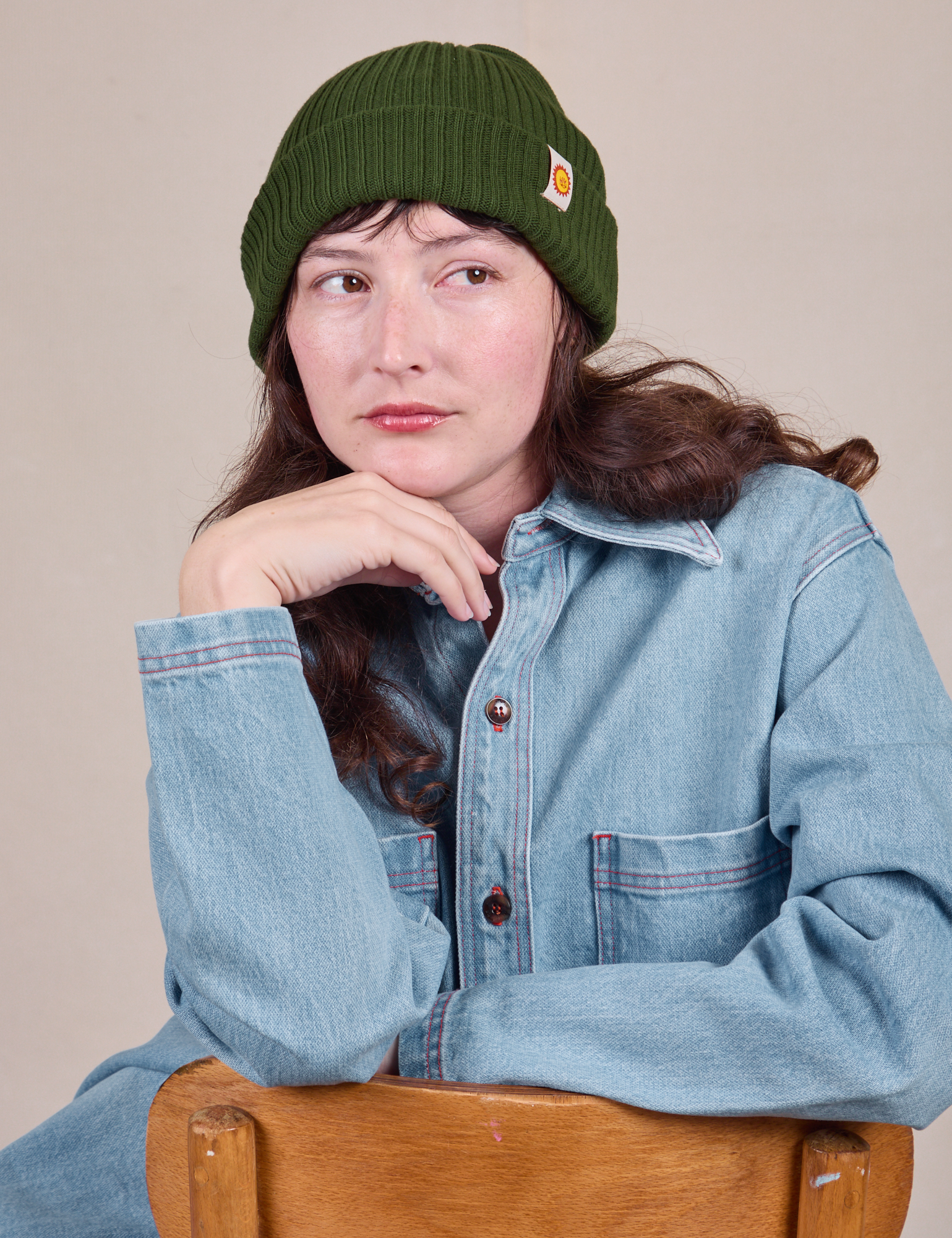Evergreen Ribbed Beanie on Alex