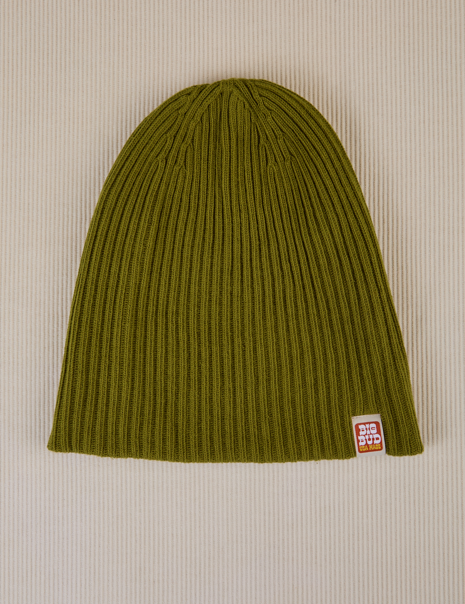 Unfolded Ribbed Beanie in Olive Green