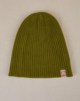 Unfolded Ribbed Beanie in Olive Green