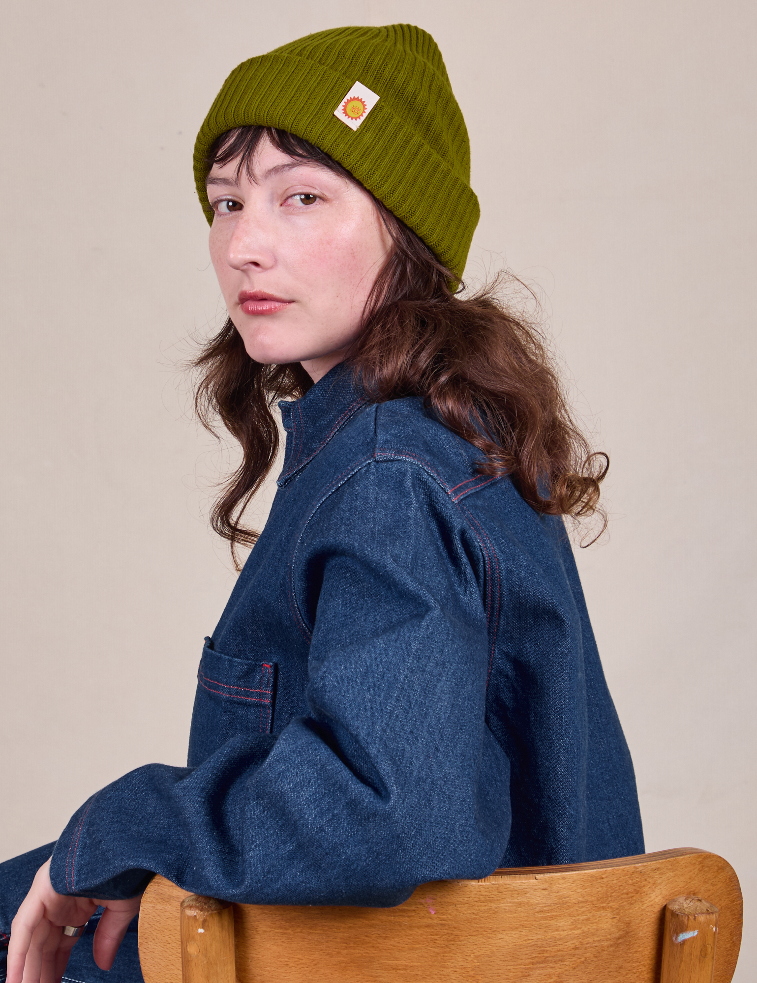Olive Green  Ribbed Beanie on Alex