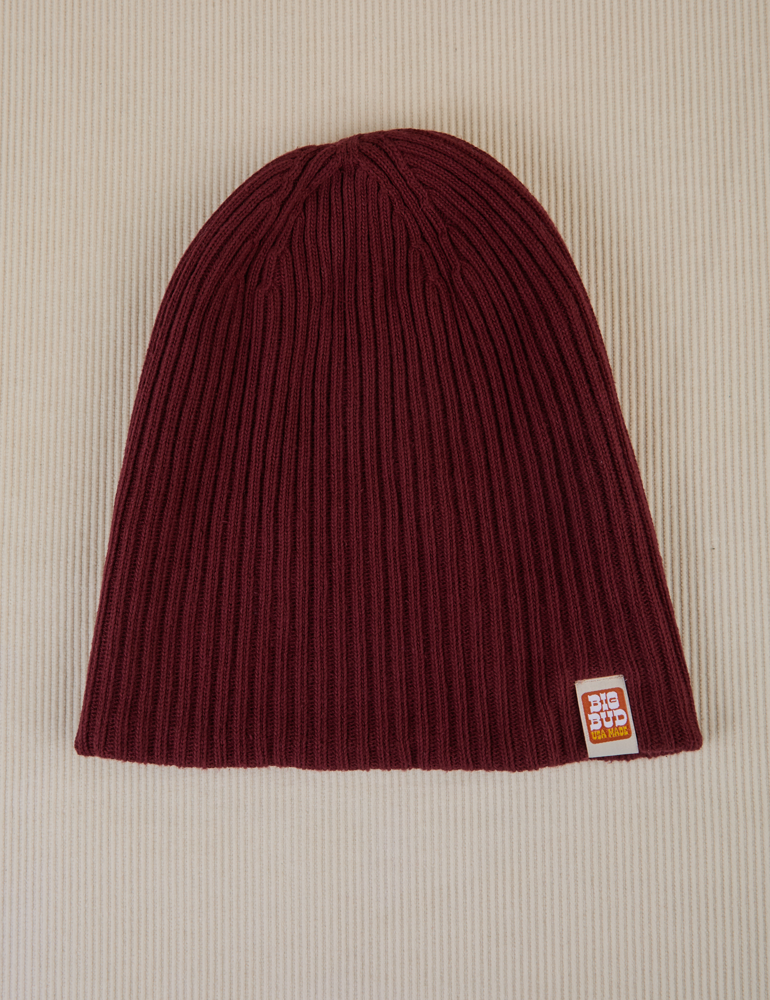 Unfolded Ribbed Beanie in Red Wine