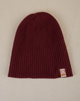 Unfolded Ribbed Beanie in Red Wine