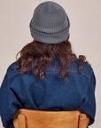 Back view of Ribbed Beanie in Slate Grey on Alex